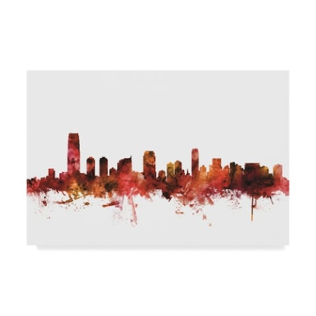 Michael Tompsett 'Jersey City New Jersey Skyline Red' Canvas Art,16x24